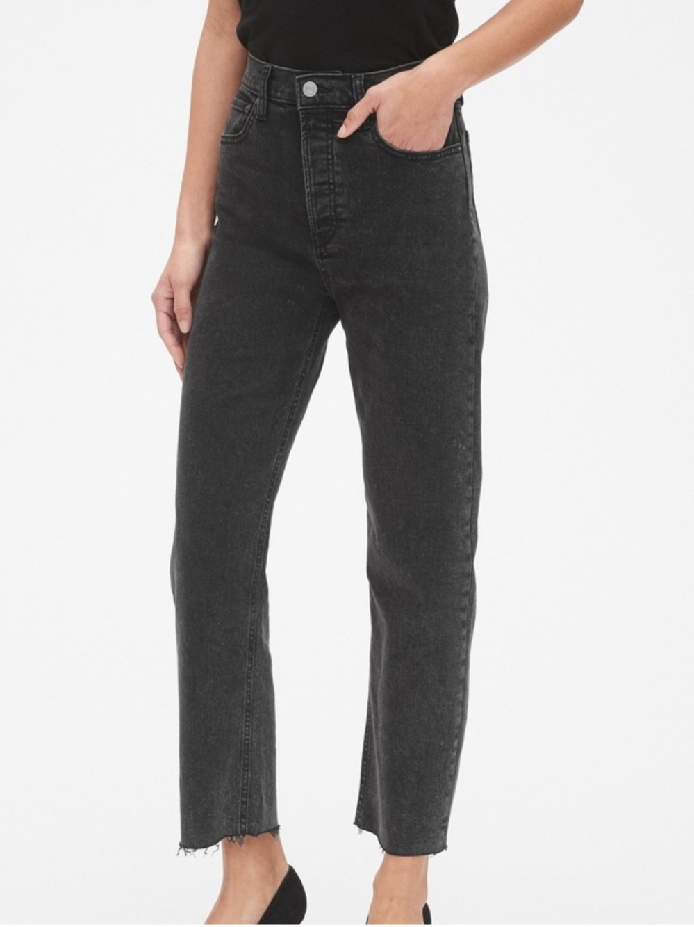 Gap Cheeky Straight High-Rise Women’s Jeans - Black, Raw Hem